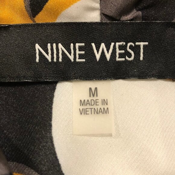 Nine West Sleeveless Abstract Print Bow Tie Top Gold White Grey Sz M NWOT - Picture 9 of 12